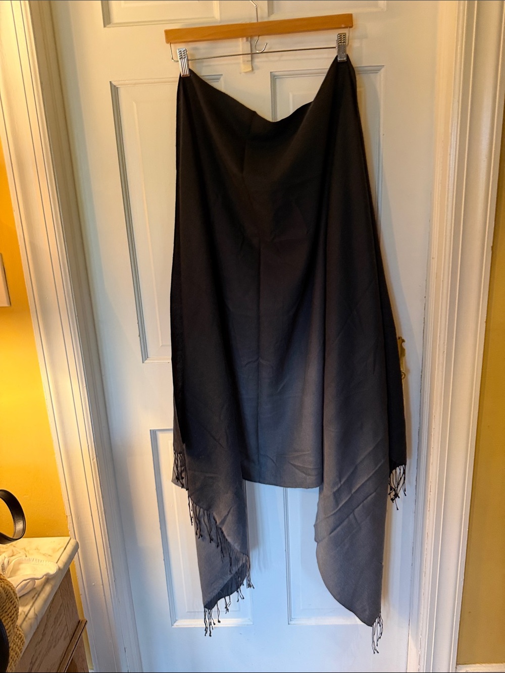 Black Women's cashmere ombre grey/black Fringe Shawl Wrap - Classic Accessory